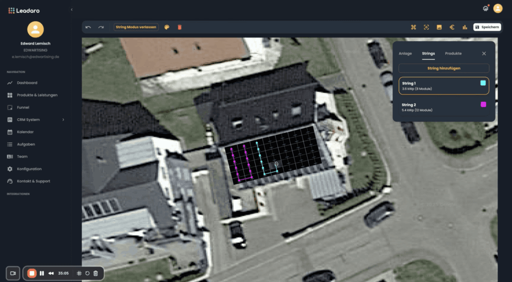 Leadaro Dachplanung mit Strings
